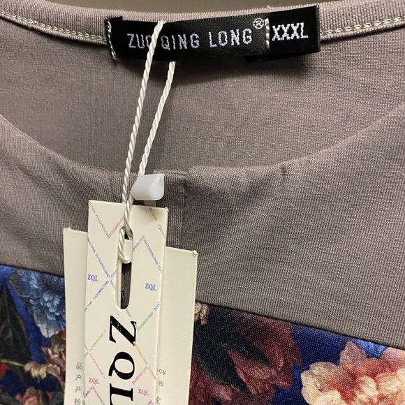 Zuo Qing Long Floral Print Panel Long Sleeve Shirt (Size:XXXL, Color:Gray/Multi) - Picture 3 of 3